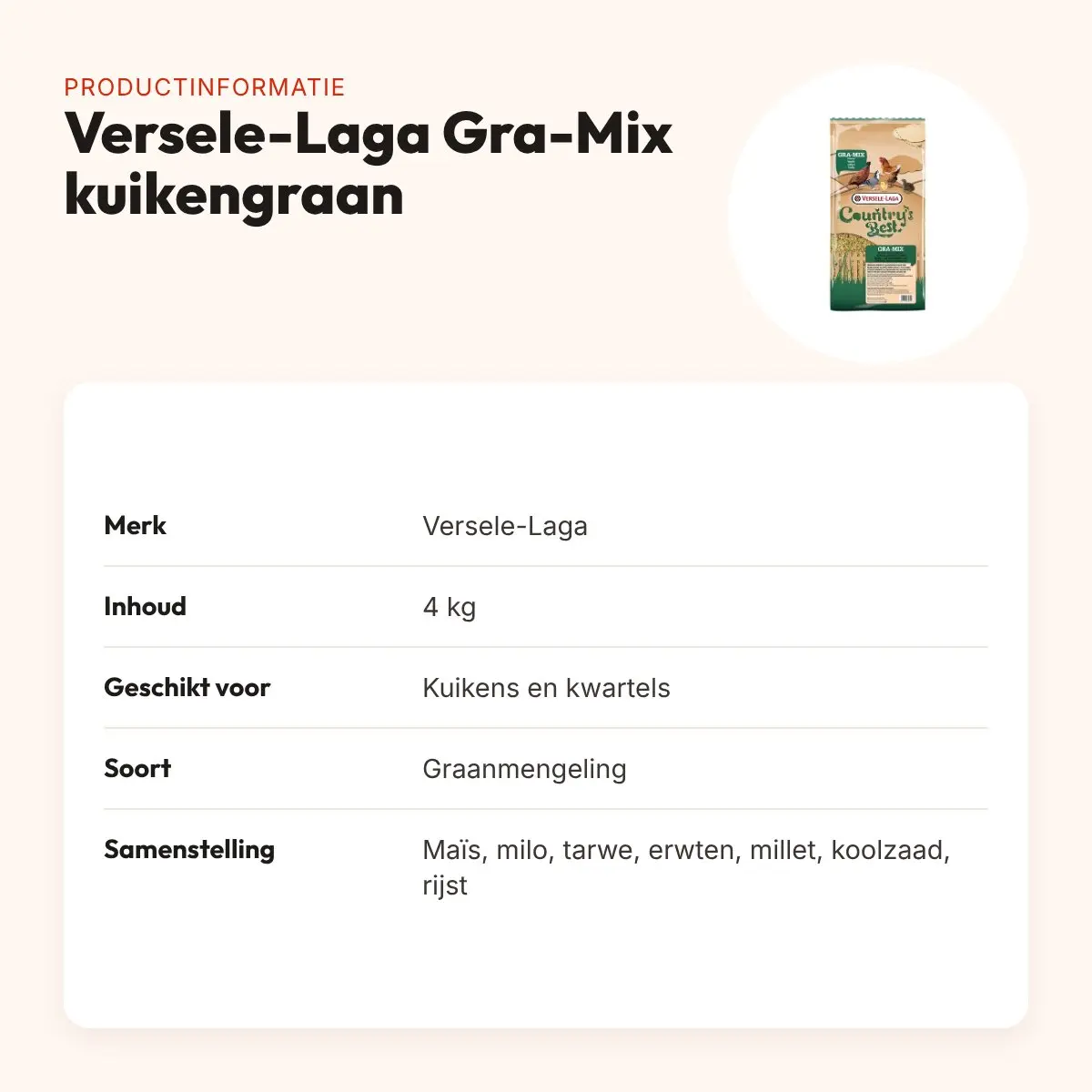 Versele-Laga Gra-Mix kuiken- en kwartelgraan 4 kg – fijn – productinformatie