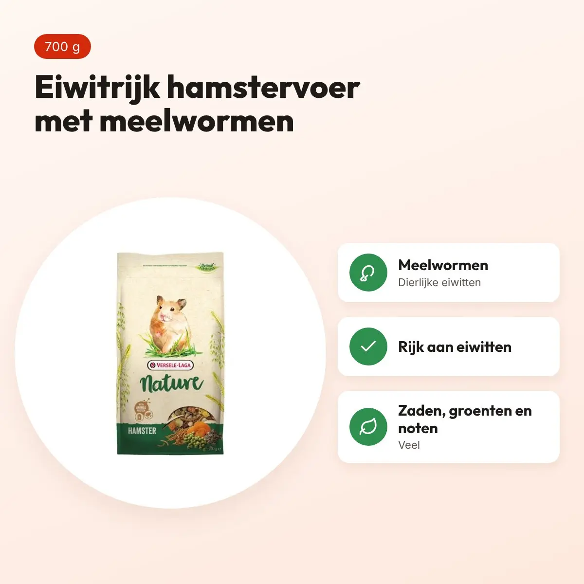 Versele-Laga Nature Hamster hamstervoer 700 g – met meelwormen – voordelen