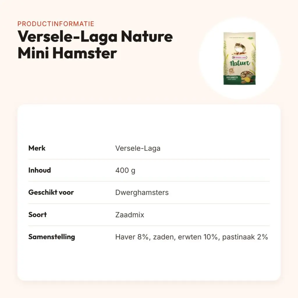 Versele-Laga Nature Mini Hamster dwerghamstervoer 400 g – meelwormen – productinformatie