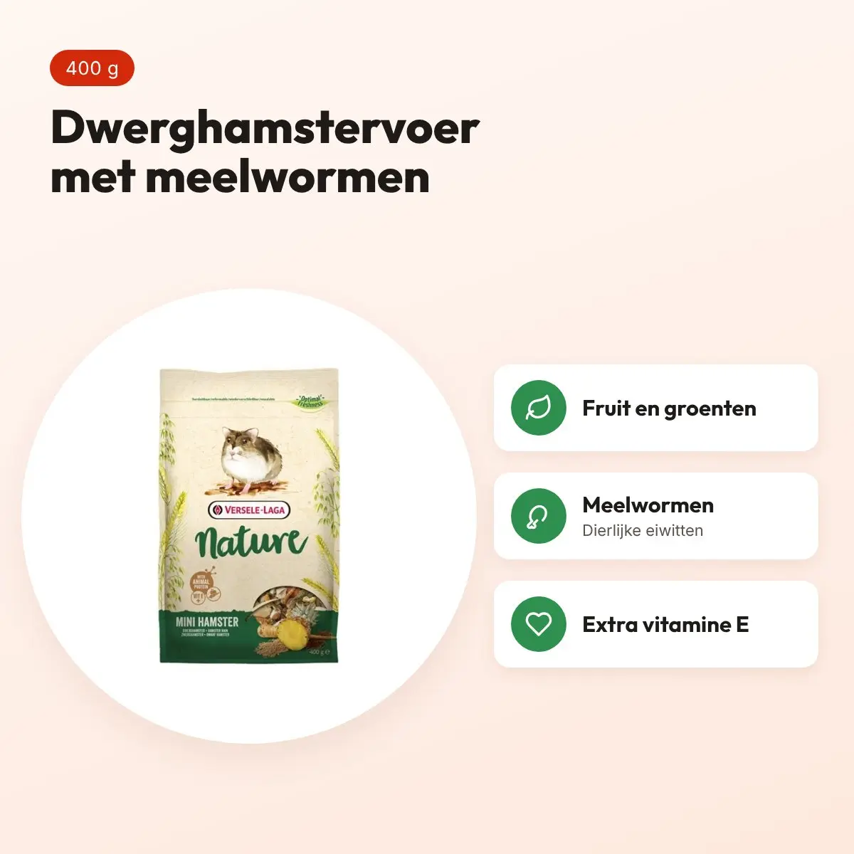 Versele-Laga Nature Mini Hamster dwerghamstervoer 400 g – meelwormen – voordelen