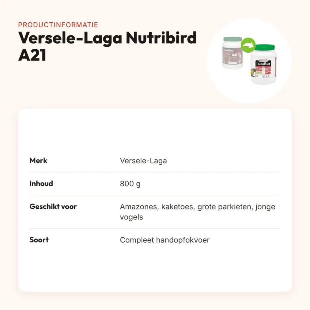 Versele-Laga Nutribird A21 handopfokvoer babyvogels 800 g – productinformatie