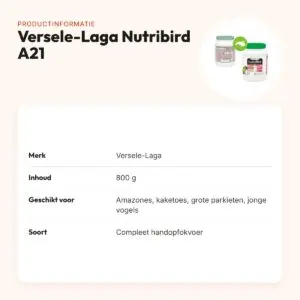 Versele-Laga Nutribird A21 handopfokvoer babyvogels 800 g – productinformatie