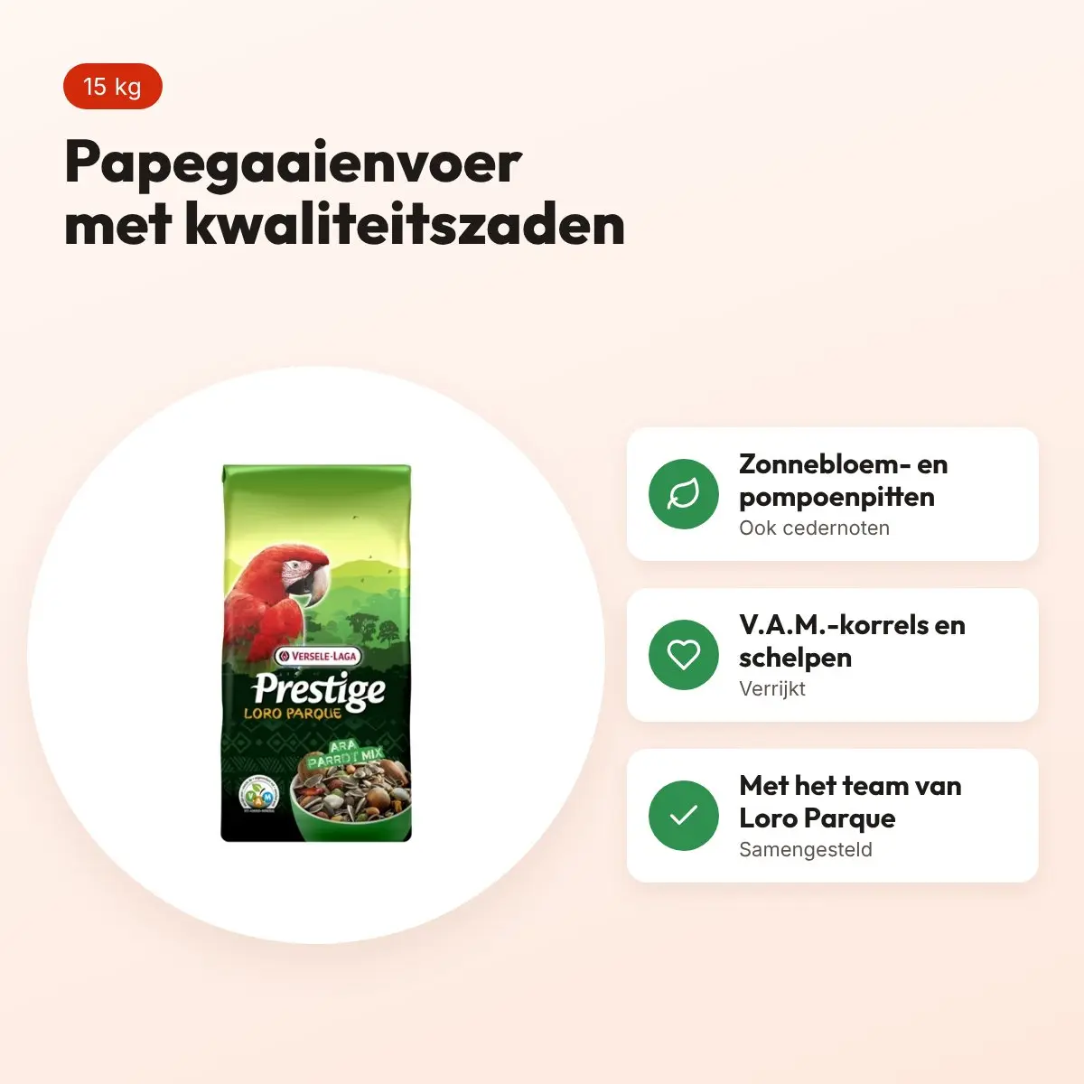 Versele-Laga Prestige Ara Parrot Mix 15 kg – papegaaienvoer zadenmix – voordelen