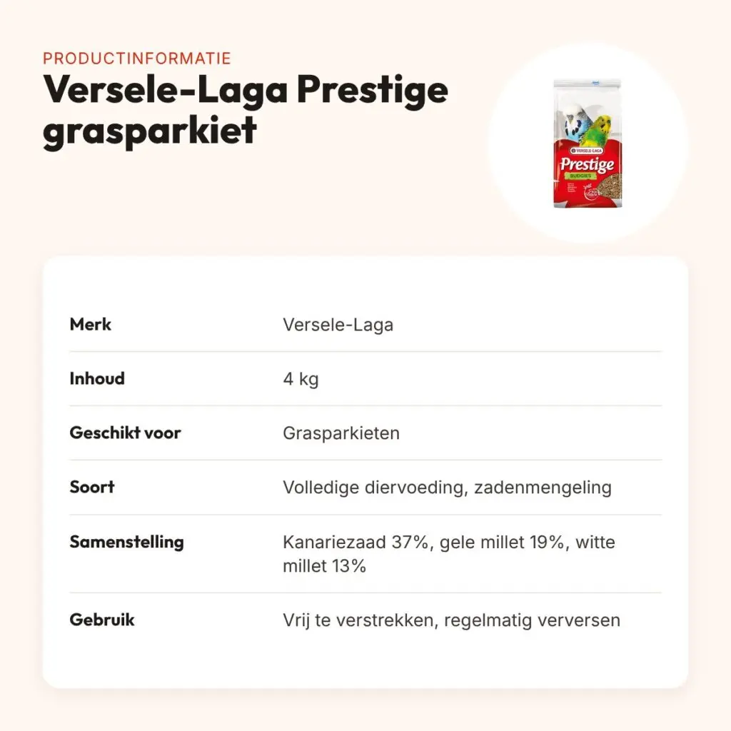 Versele-Laga Prestige grasparkietenvoer 4 kg – bonte mengeling – productinformatie