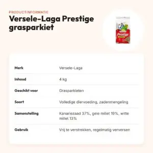 Versele-Laga Prestige grasparkietenvoer 4 kg – bonte mengeling – productinformatie