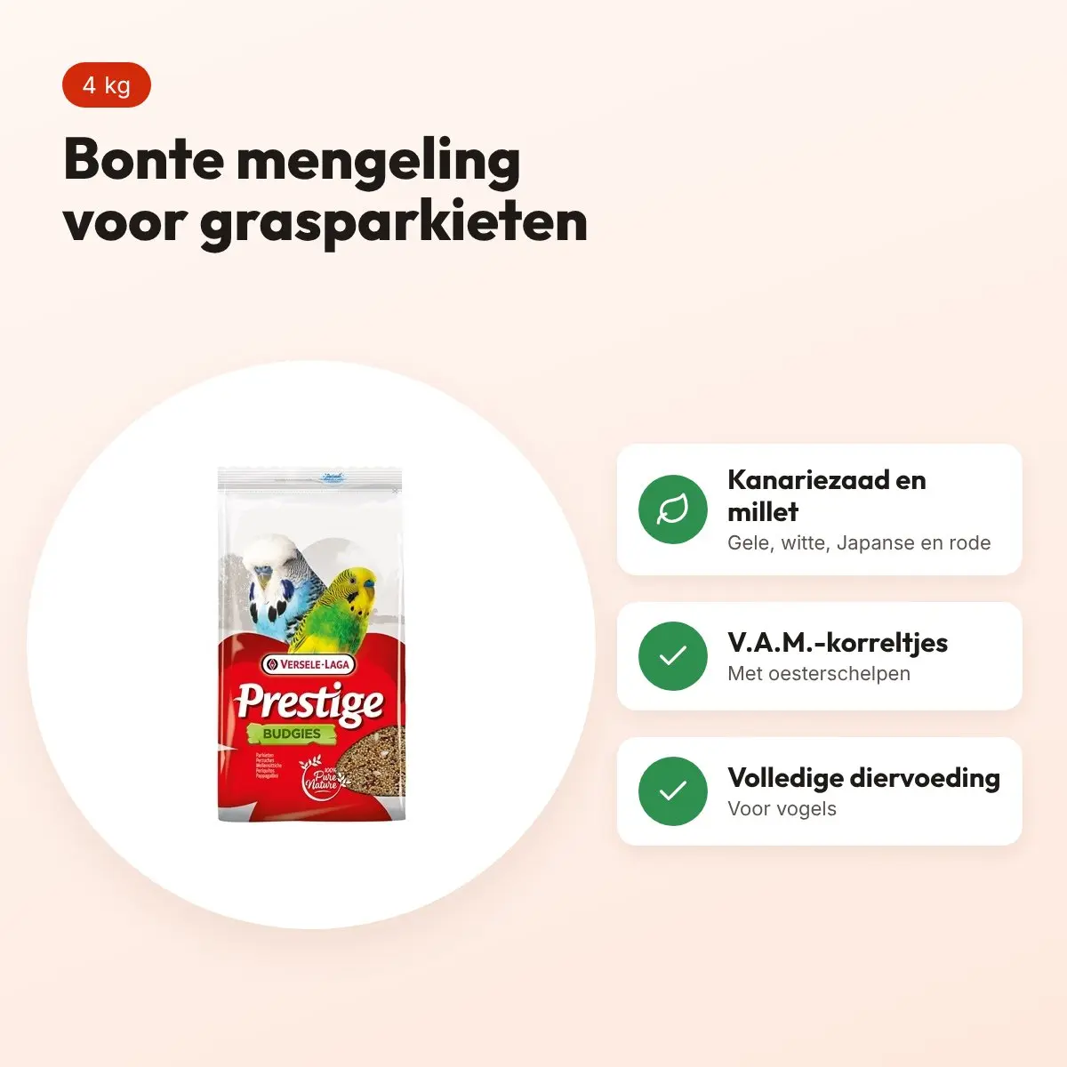 Versele-Laga Prestige grasparkietenvoer 4 kg – bonte mengeling – voordelen