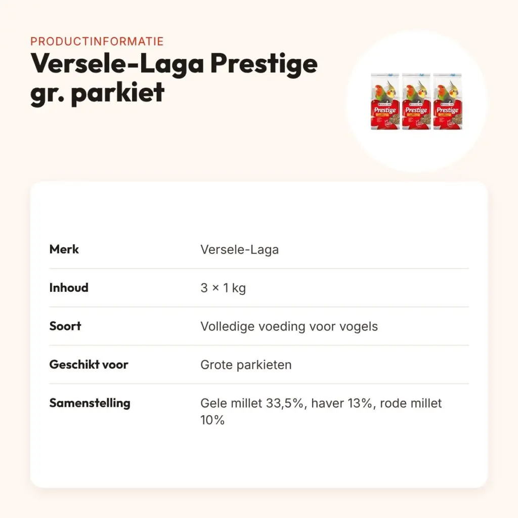 Versele-Laga Prestige grote parkiet parkietenvoer 1 kg – multipack 3 stuks – productinformatie