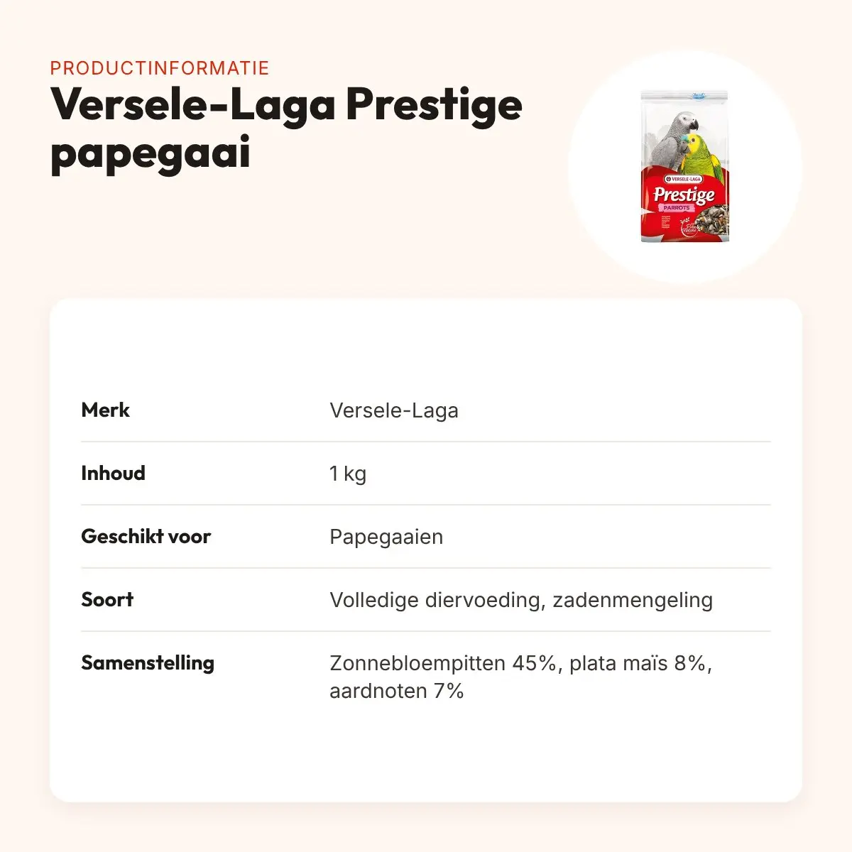 Versele-Laga Prestige papegaaienvoer 1 kg – graanrijke mengeling – productinformatie