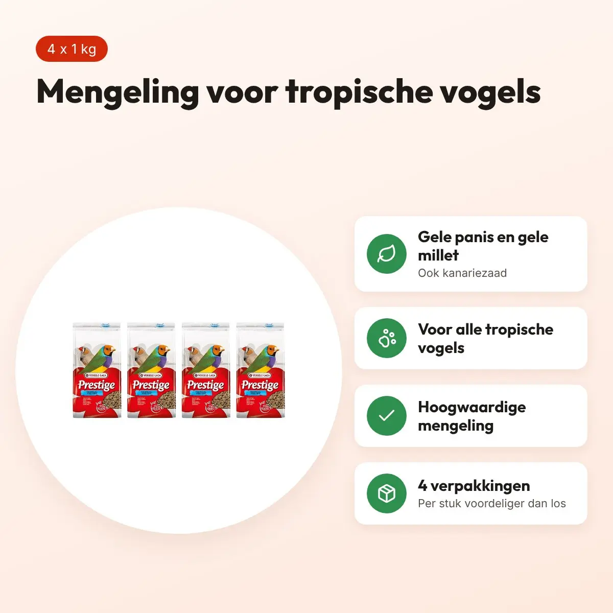 Versele-Laga Prestige vogelvoer tropische vogels 1 kg – multipack 4 stuks – voordelen