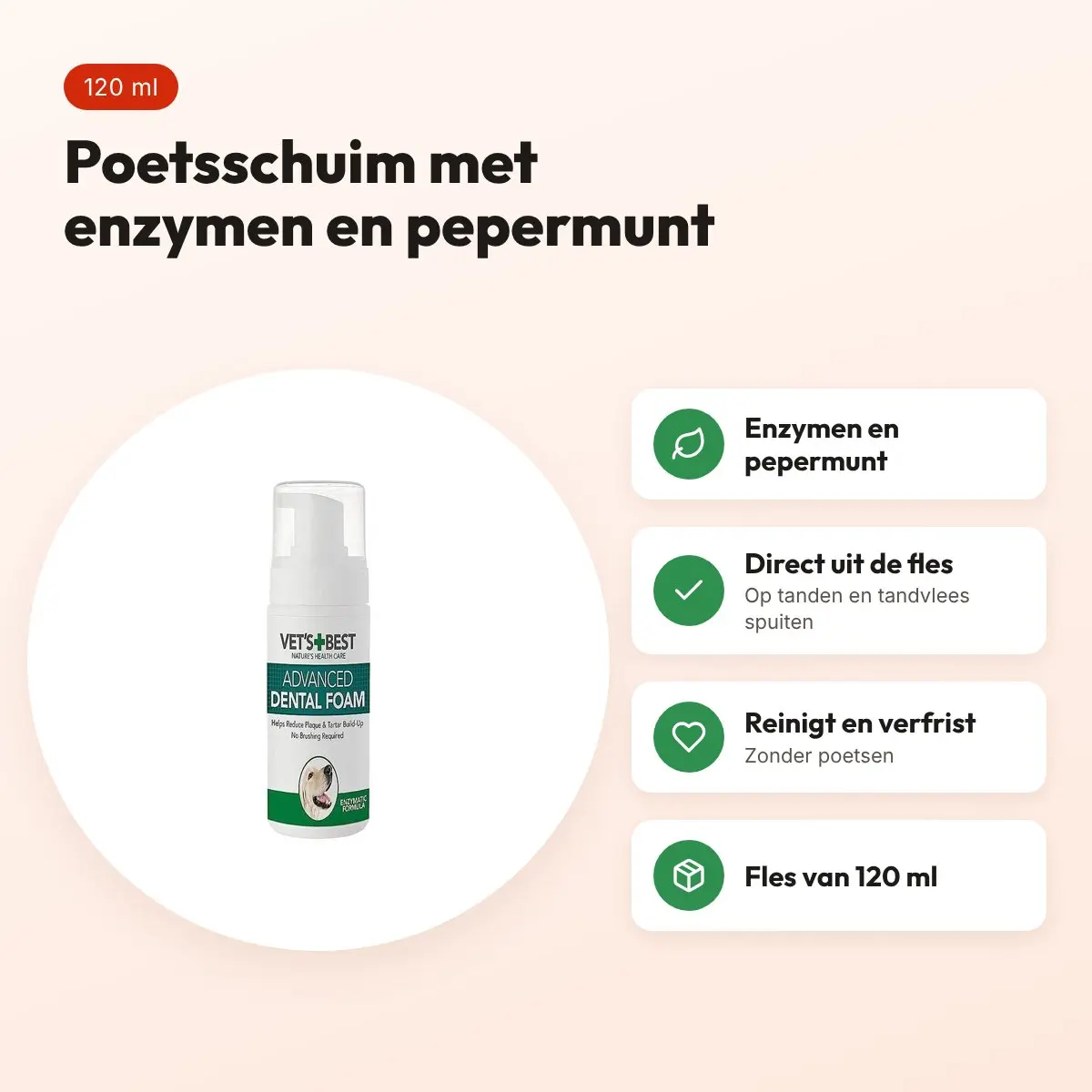 Vet's Best Advanced Dental Foam hond 120 ml – tandenreiniger – voordelen