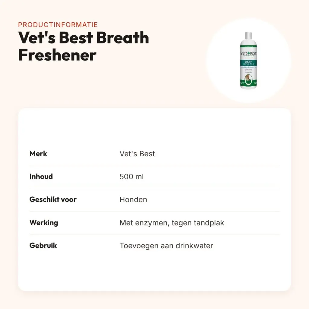 Vet's Best Breath Freshener hond 500 ml – mondwater met enzymen – productinformatie