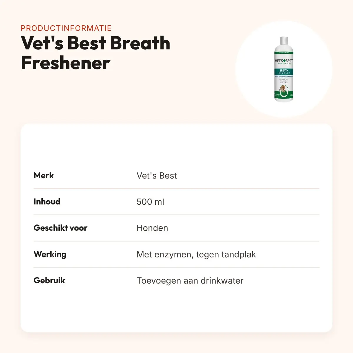 Vet's Best Breath Freshener hond 500 ml – mondwater met enzymen – productinformatie