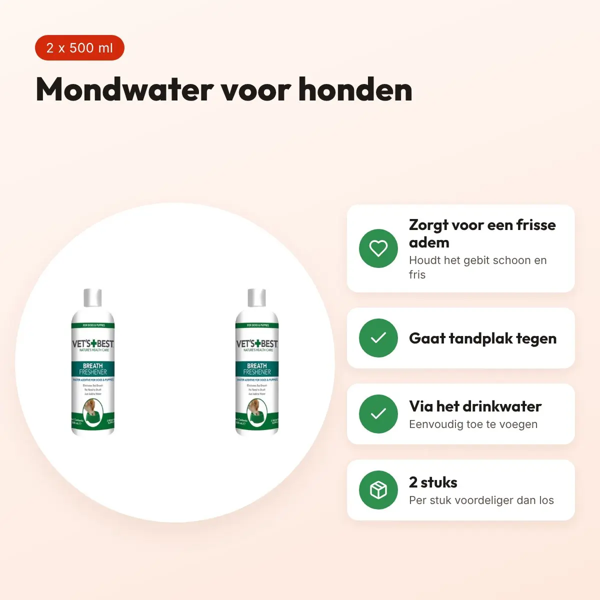 Vet's Best Breath Freshener mondwater hond 500 ml – multipack 2 stuks – voordelen