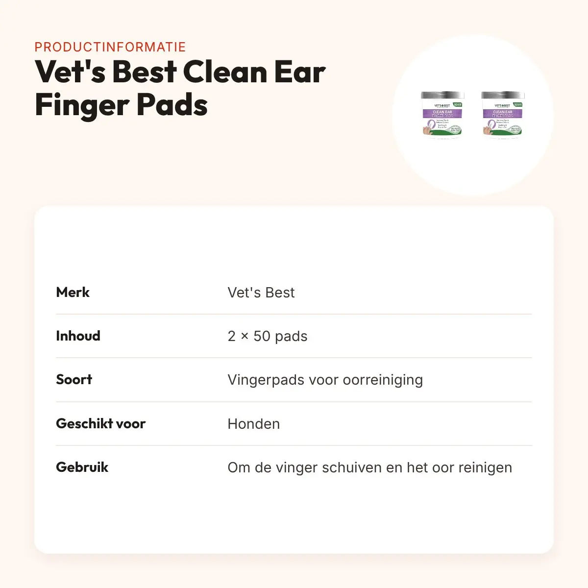 Vet's Best Clean Ear Finger Pads hond 50 stuks – multipack 2 stuks – productinformatie