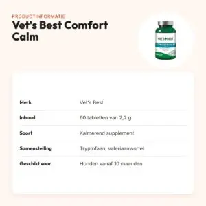 Vet's Best Comfort Calm 60 tabletten – kalmerend supplement voor honden – productinformatie