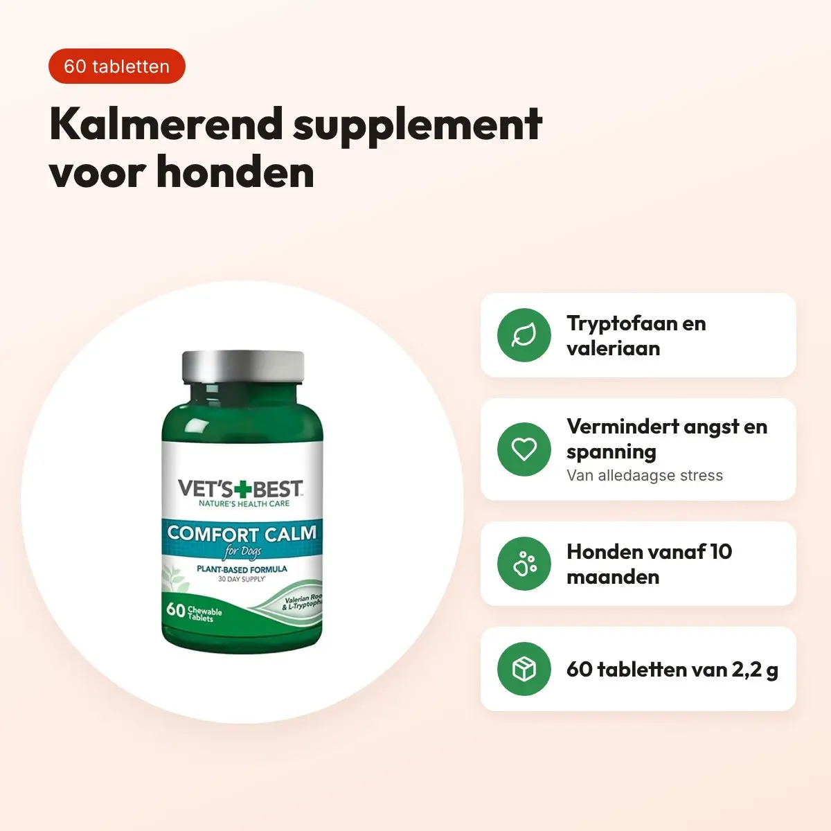 Vet's Best Comfort Calm 60 tabletten – kalmerend supplement voor honden – voordelen