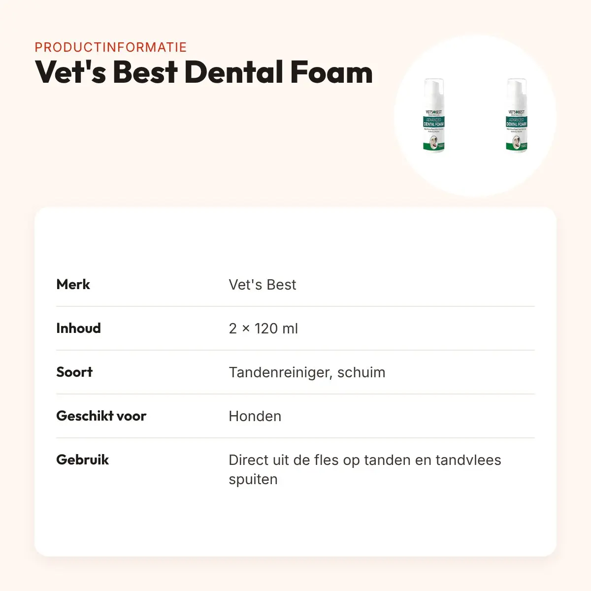Vet's Best Dental Foam tandenreiniger hond 120 ml – multipack 2 stuks – productinformatie