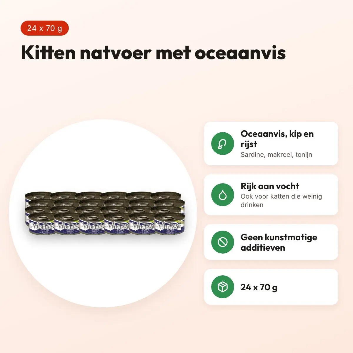 Vibrisse Kittens natvoer oceaanvis 24 x 70 g – aanvullend – voordelen