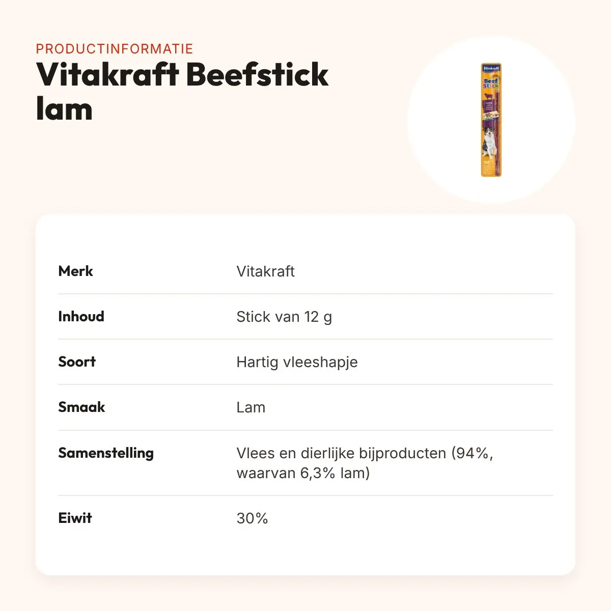 Vitakraft Beefstick lam 12 g – hartig vleeshapje voor honden – productinformatie