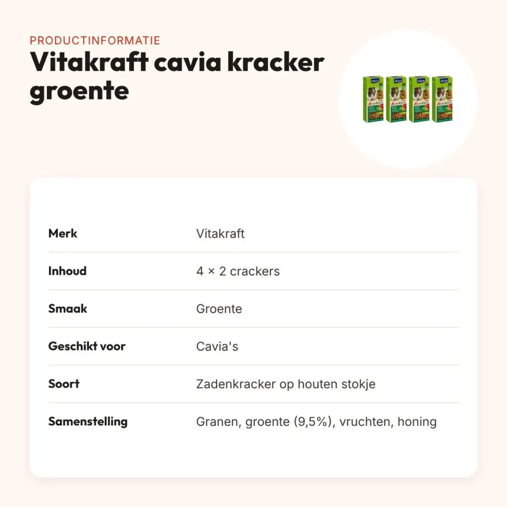 Vitakraft cavia kracker groente 2-in-1 – multipack 4 x 2 stuks – productinformatie