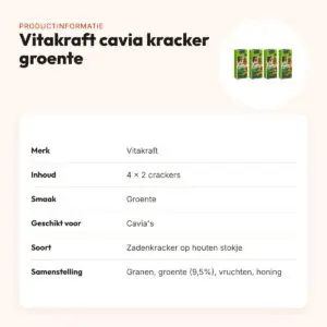 Vitakraft cavia kracker groente 2-in-1 – multipack 4 x 2 stuks – productinformatie