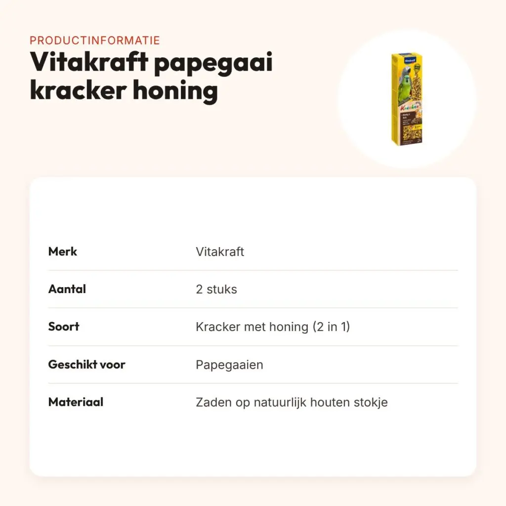 Vitakraft papegaai kracker honing 2 in 1 – 2 stuks – productinformatie