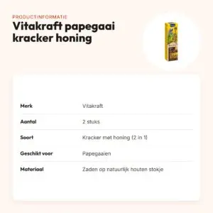 Vitakraft papegaai kracker honing 2 in 1 – 2 stuks – productinformatie