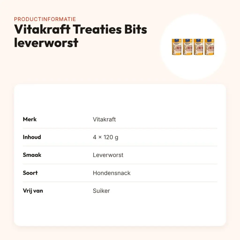 Vitakraft Treaties Bits leverworst 120 g – suikervrij, multipack 4 stuks – productinformatie