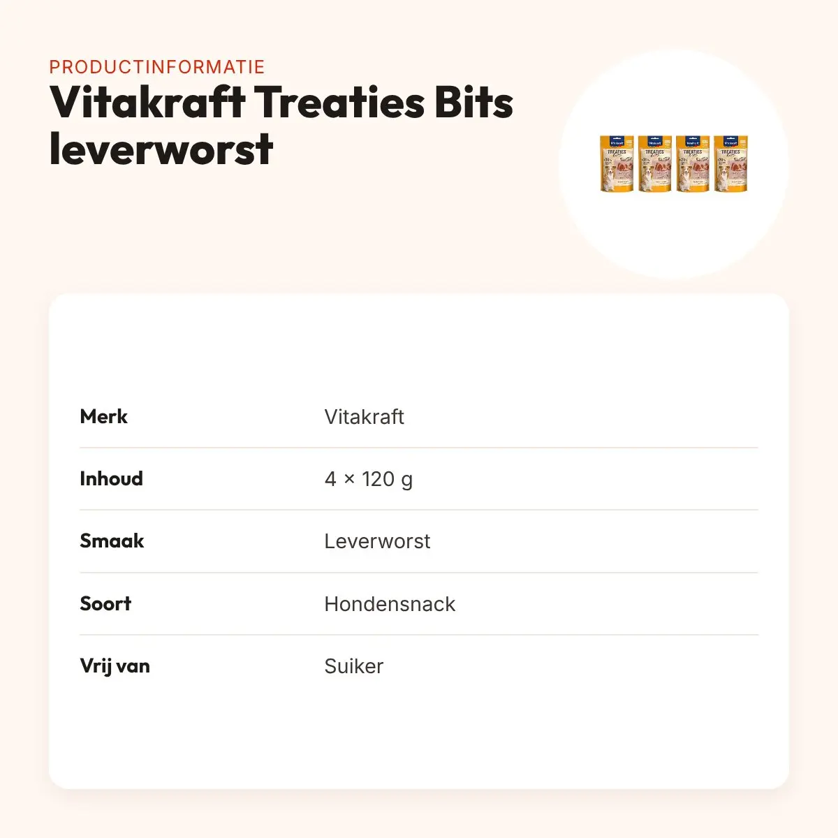 Vitakraft Treaties Bits leverworst 120 g – suikervrij, multipack 4 stuks – productinformatie