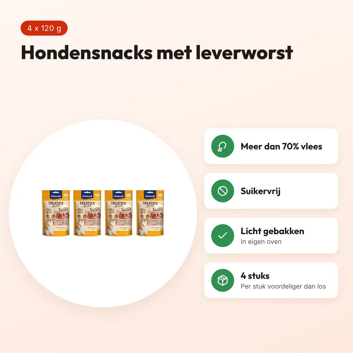 Vitakraft Treaties Bits leverworst 120 g – suikervrij, multipack 4 stuks – voordelen