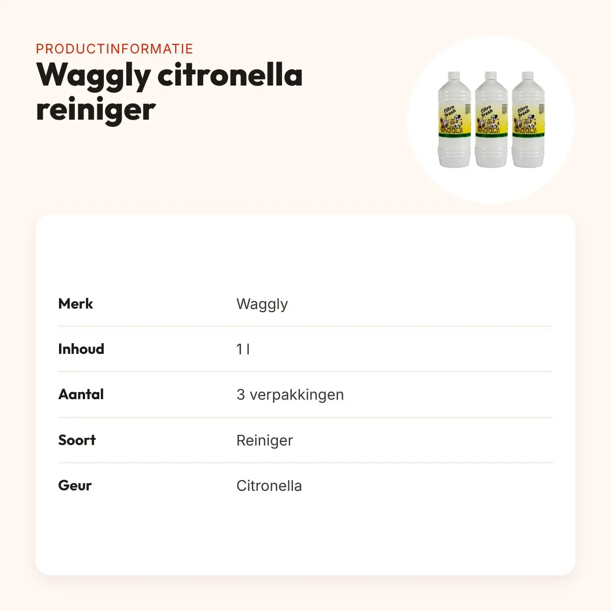 Waggly citronella reiniger 1 l – biologisch afbreekbaar – multipack 3 stuks – productinformatie