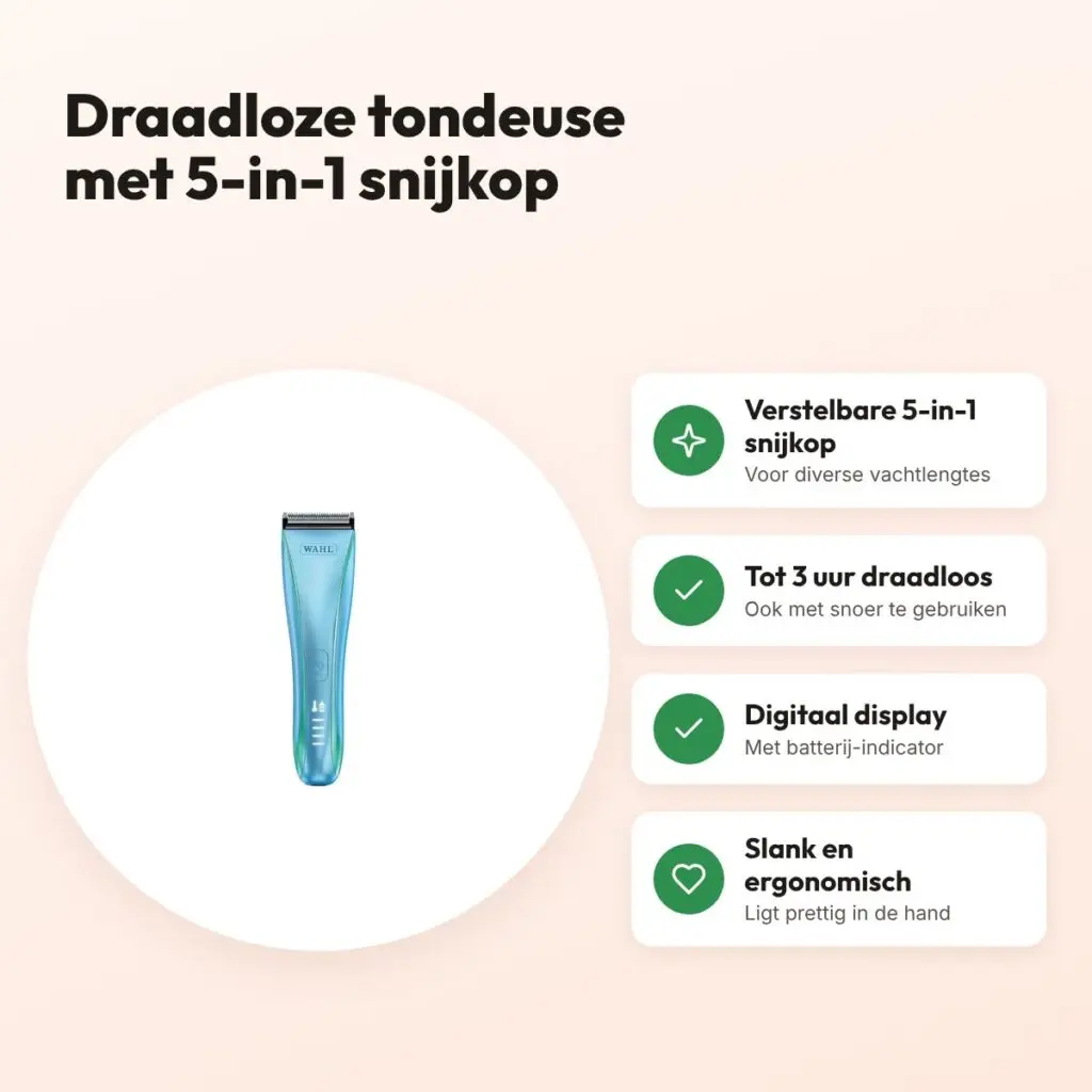 Wahl tondeuse Motiva2 champagne – draadloos, 5-in-1 snijkop – voordelen