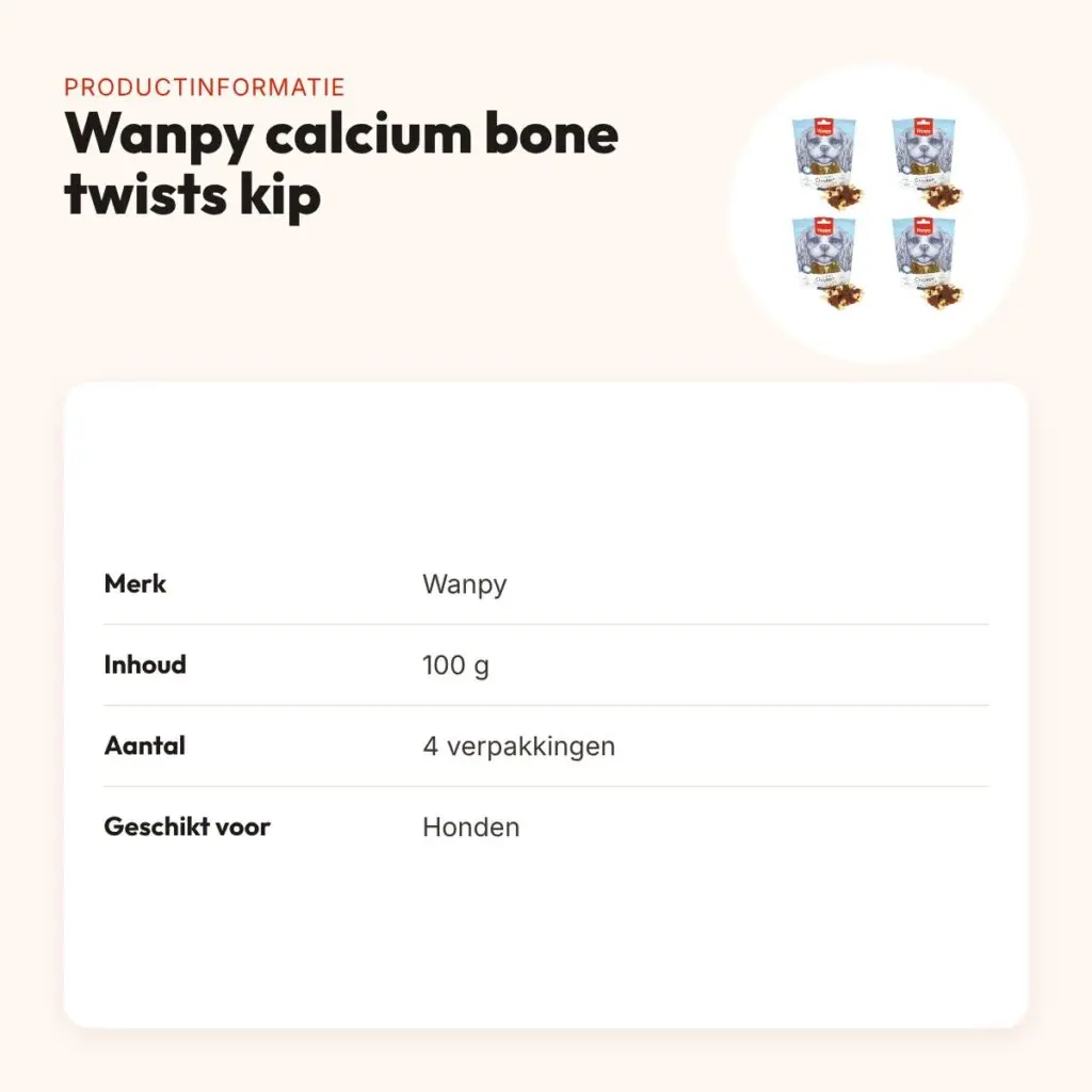Wanpy hondensnack kip jerky calcium bone twists 100 g – multipack 4 stuks – productinformatie