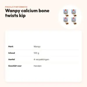 Wanpy hondensnack kip jerky calcium bone twists 100 g – multipack 4 stuks – productinformatie