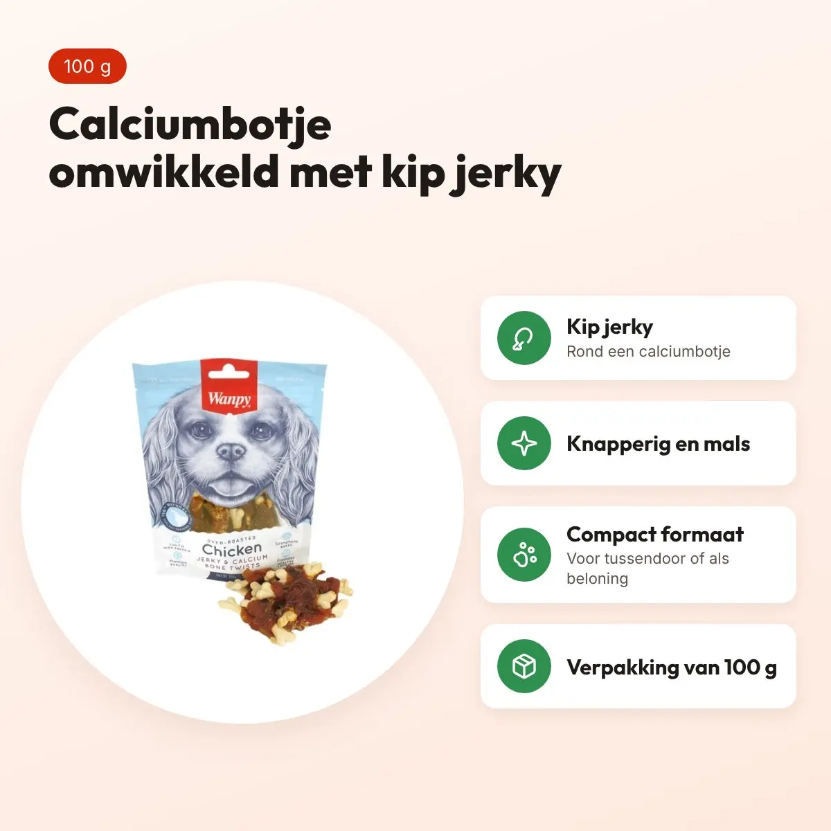 Wanpy hondensnack kip jerky en calciumbotjes 100 g – Oven-Roasted – voordelen