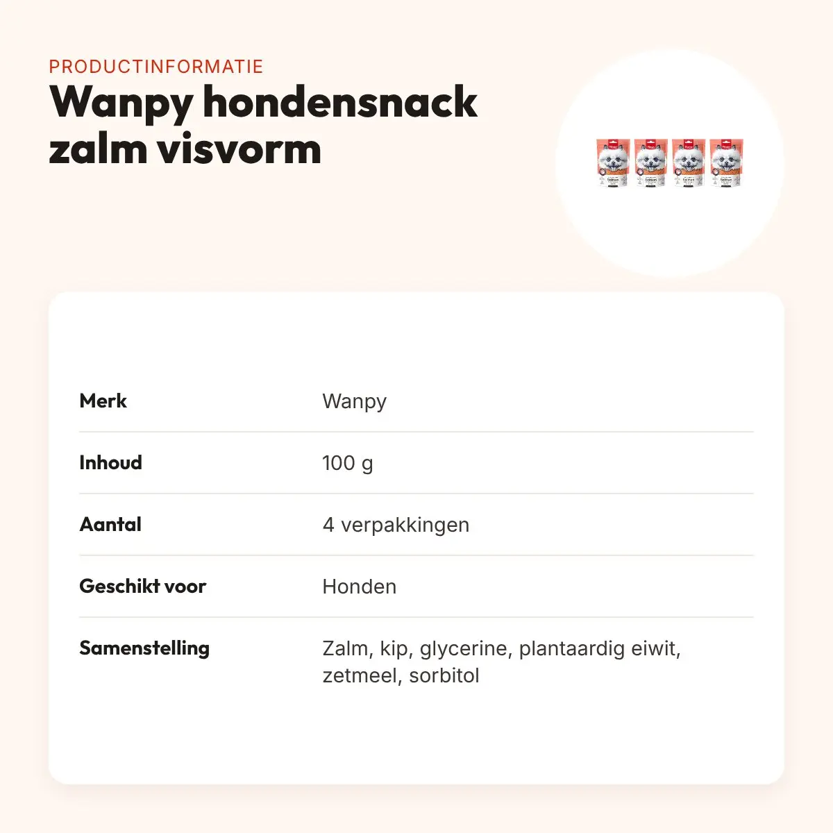 Wanpy hondensnack zalm in visvorm 100 g – multipack 4 stuks – productinformatie