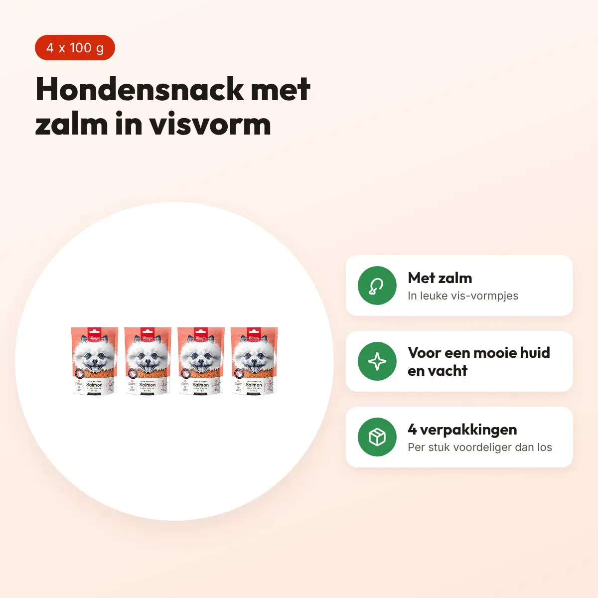 Wanpy hondensnack zalm in visvorm 100 g – multipack 4 stuks – voordelen