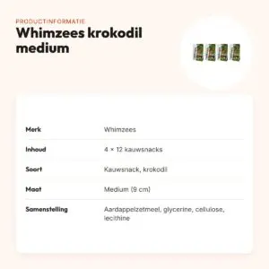 Whimzees krokodil medium 9 cm – vegetarisch, multipack 4 x 12 stuks – productinformatie