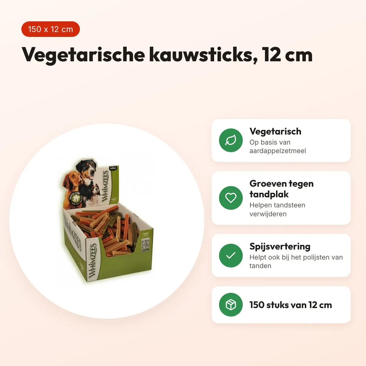 Whimzees Stix hondenkauwsnack Small 12 cm – vegetarisch, 150 stuks – voordelen