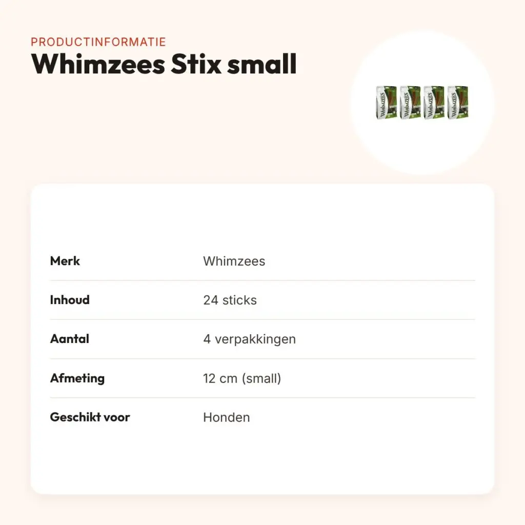 Whimzees Stix small 12 cm kauwsnack hond – multipack 4 x 24 stuks – productinformatie