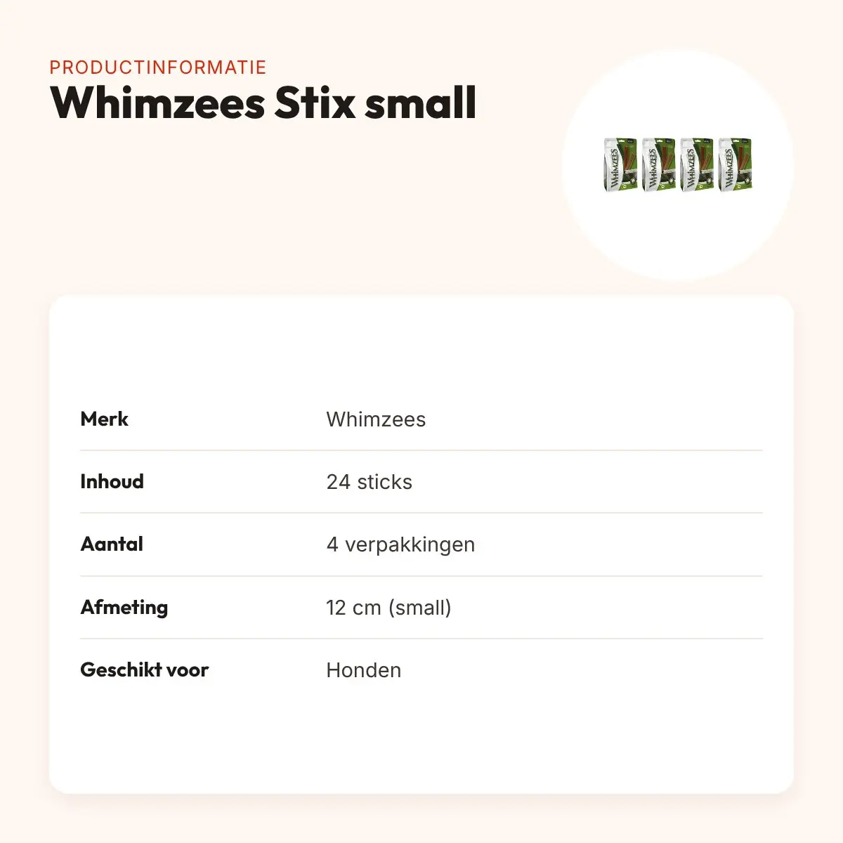 Whimzees Stix small 12 cm kauwsnack hond – multipack 4 x 24 stuks – productinformatie