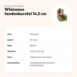 Whimzees tandenborstel hondenkauwsnack 14,5 cm – vegetarisch, 30 stuks – productinformatie