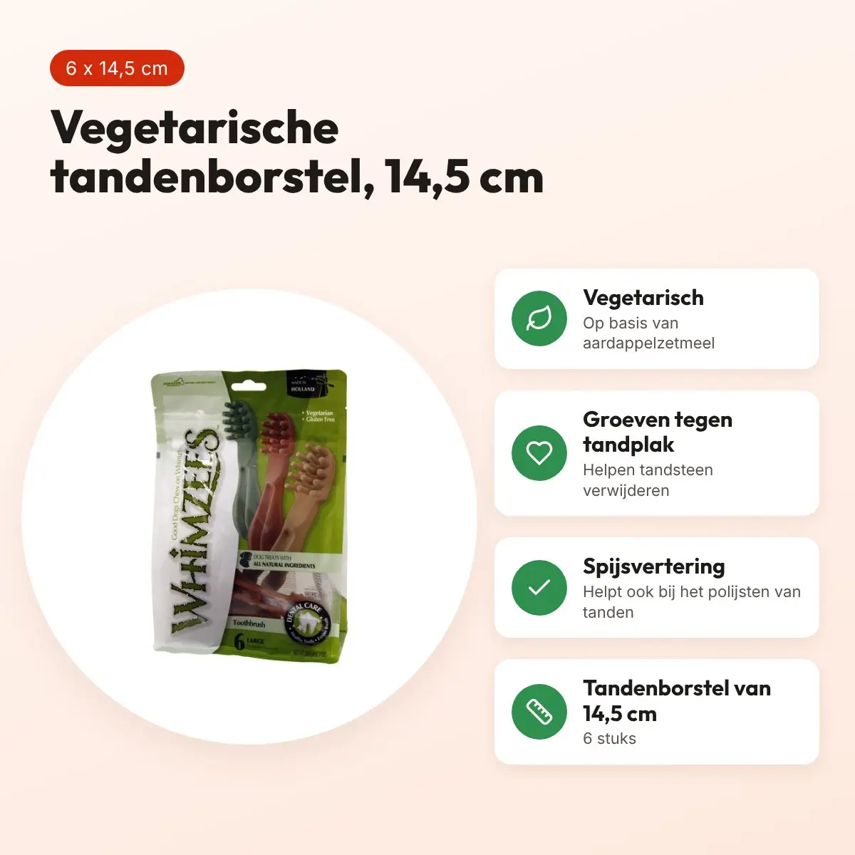 Whimzees tandenborstel hondenkauwsnack Large 14,5 cm – 6 stuks – voordelen