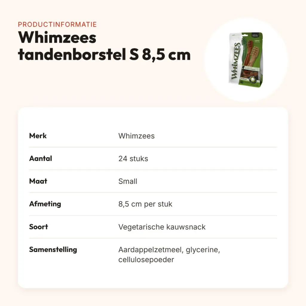 Whimzees tandenborstel hondenkauwsnack Small 8,5 cm – 24 stuks – productinformatie