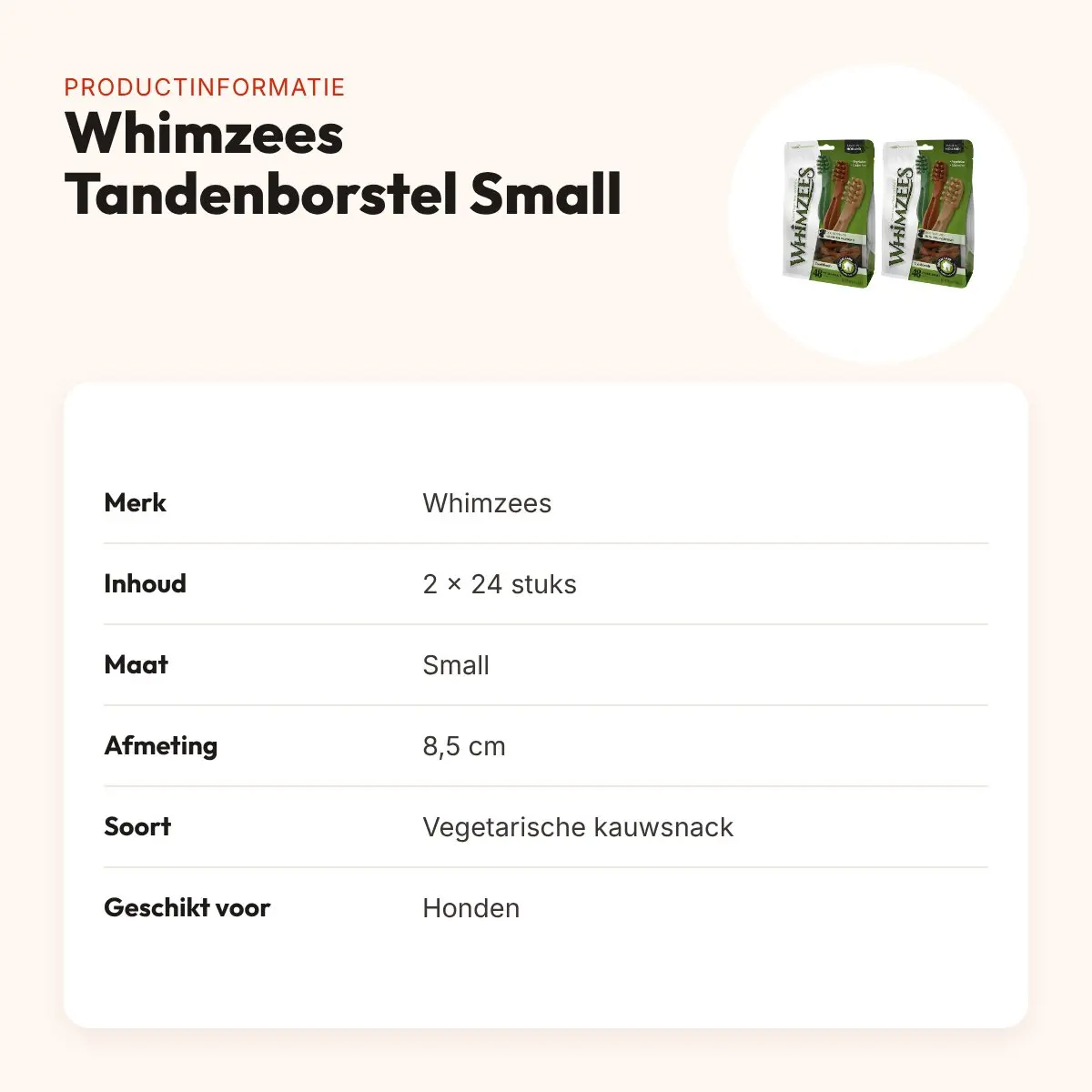 Whimzees Tandenborstel Small 8,5 cm kauwsnack – multipack 2 x 24 stuks – productinformatie