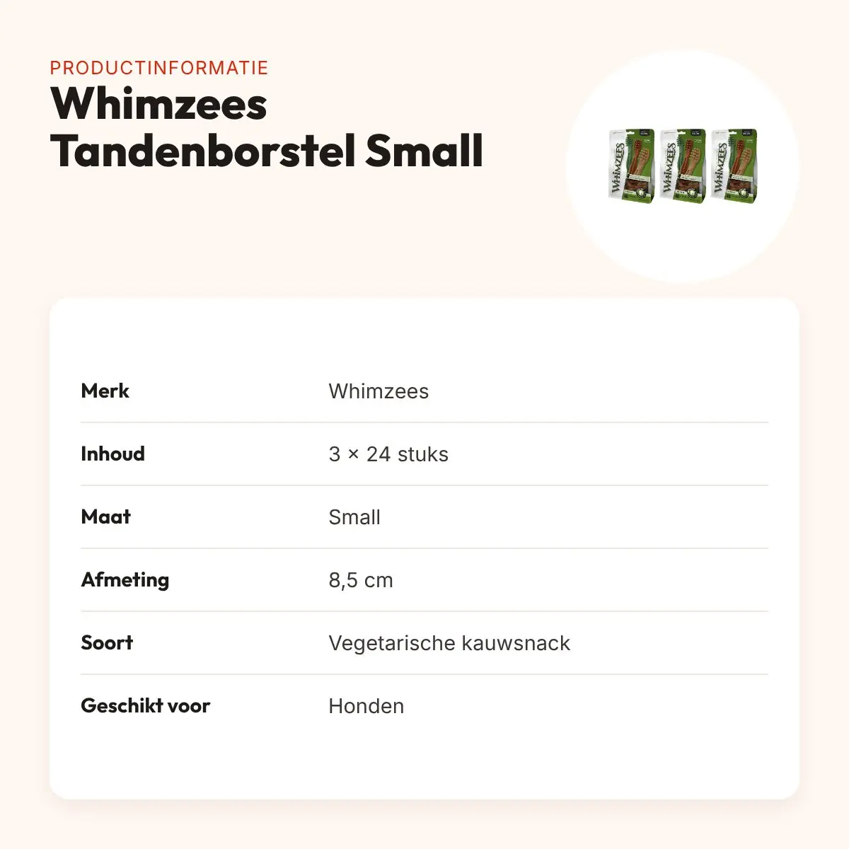 Whimzees Tandenborstel Small 8,5 cm kauwsnack – multipack 3 x 24 stuks – productinformatie