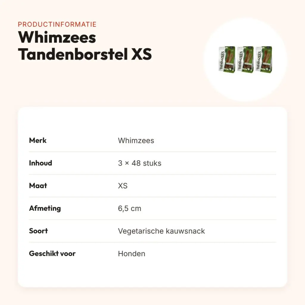 Whimzees Tandenborstel XS 6,5 cm kauwsnack – multipack 3 x 48 stuks – productinformatie