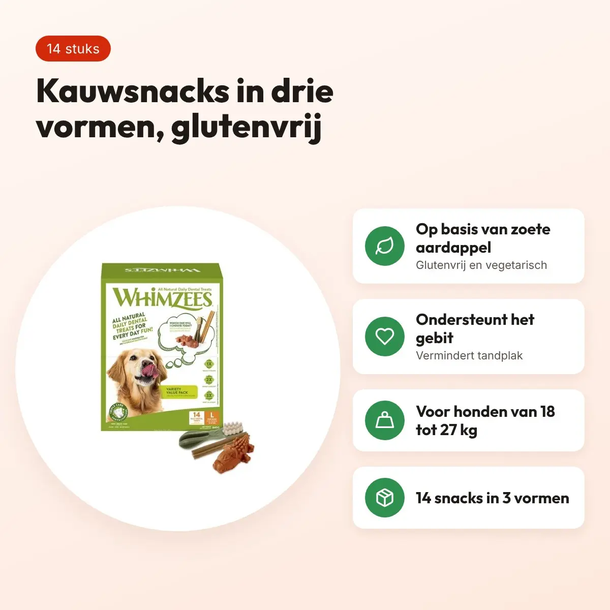 Whimzees Variety Box L hondenkauwsnack 14 stuks – voor honden 18-27 kg – voordelen