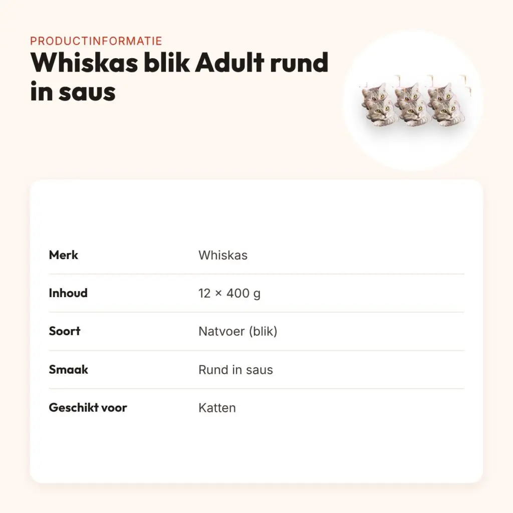 Whiskas blik Adult rund in saus 12 x 400 g – kattenvoer – productinformatie