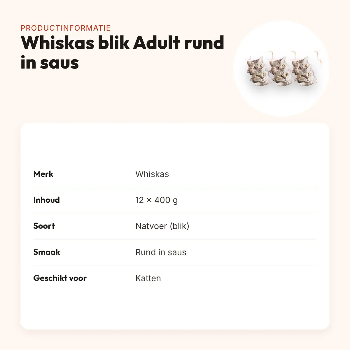 Whiskas blik Adult rund in saus 12 x 400 g – kattenvoer – productinformatie